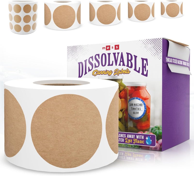 MESS Dissolvable Canning Labels – 200 Kraft 2.5" Removable Mason Jar Stickers for Jars, Containers, Homemade Jam, and Food Storage - Image 2